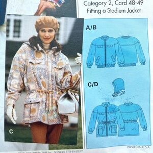 Sewing Step-by-Step Stadium Jacket Pattern Vintage Hood Pockets XS - XL Uncut